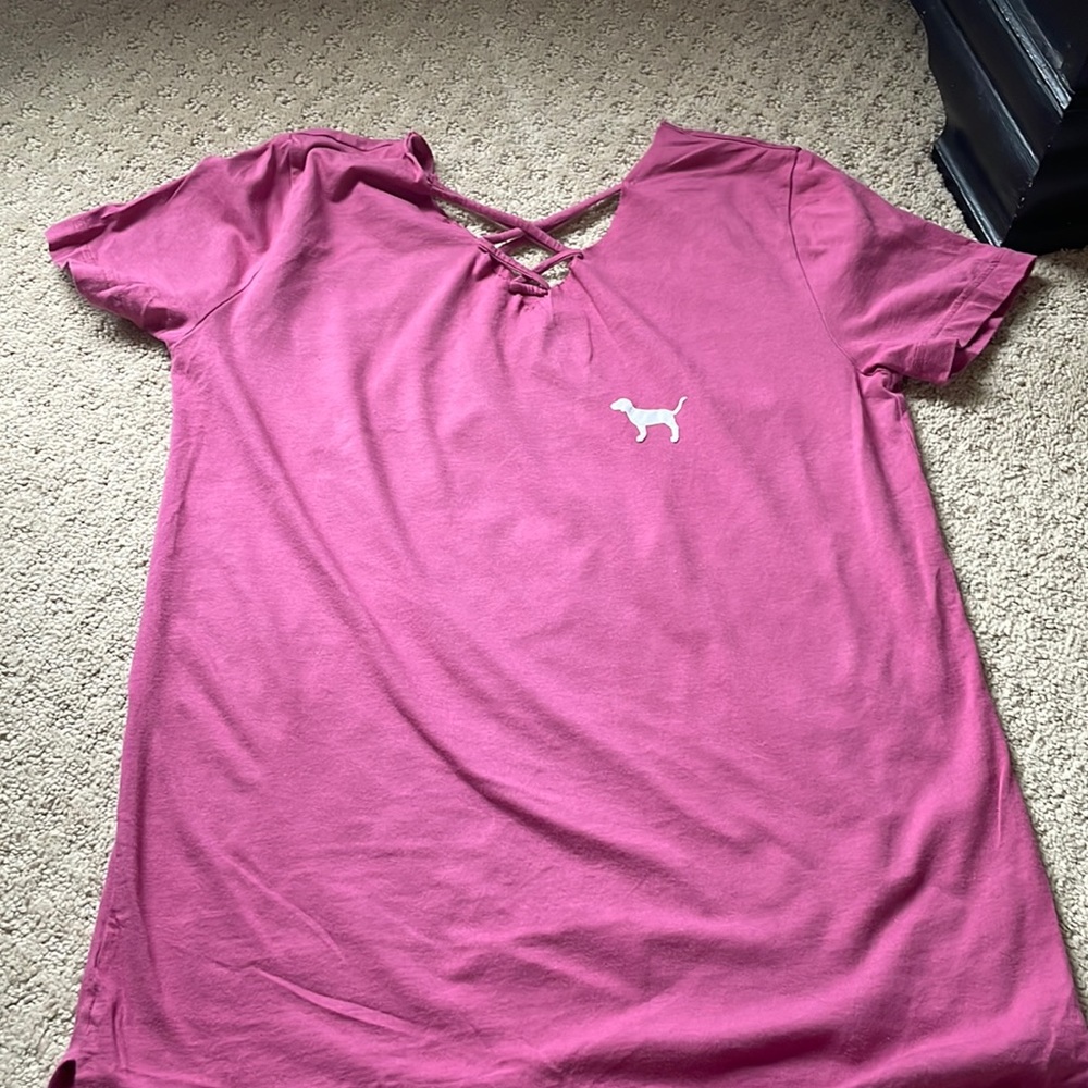 VS pink lace up neck tee